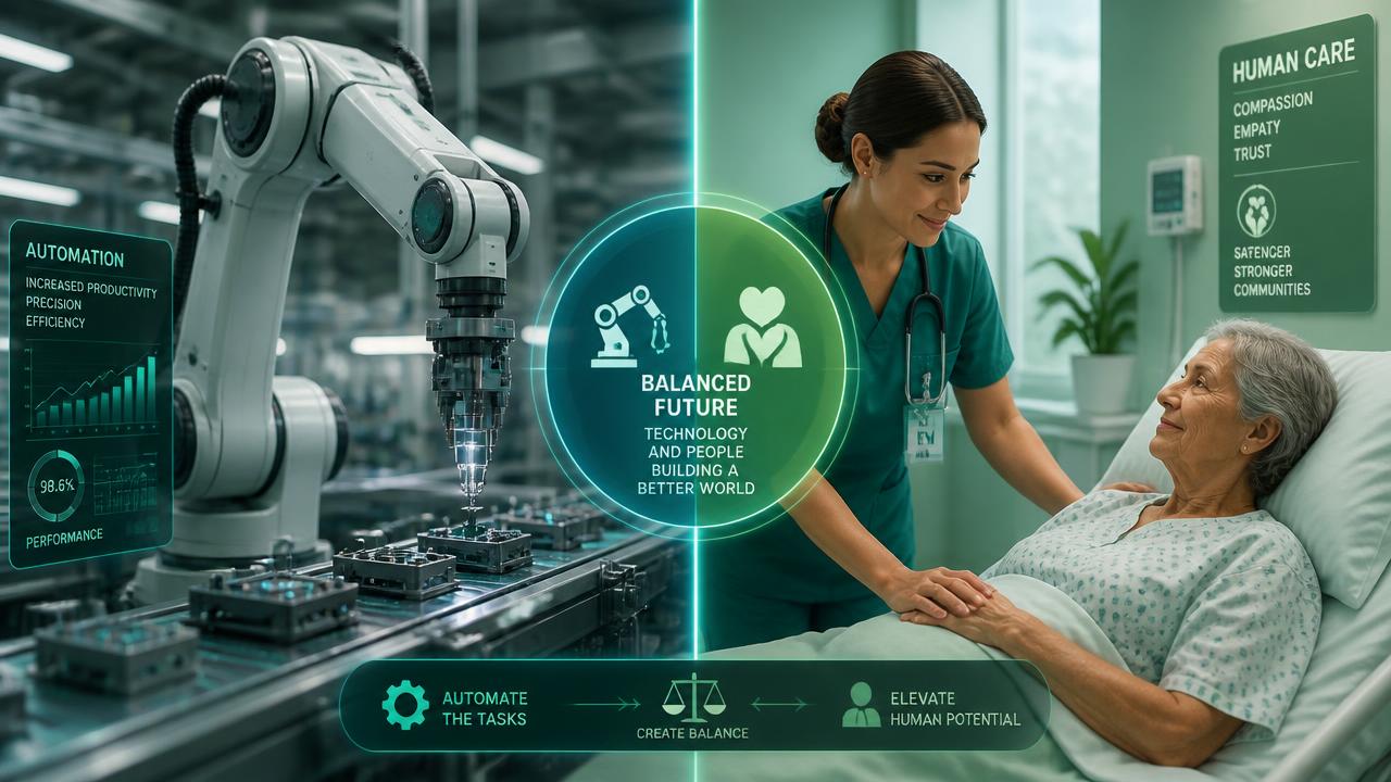 Featured image for the article "Which Jobs Are Being Automated — And Which Are Safe". Automation eats predictable work. Physical unpredictability and human trust remain expensive.