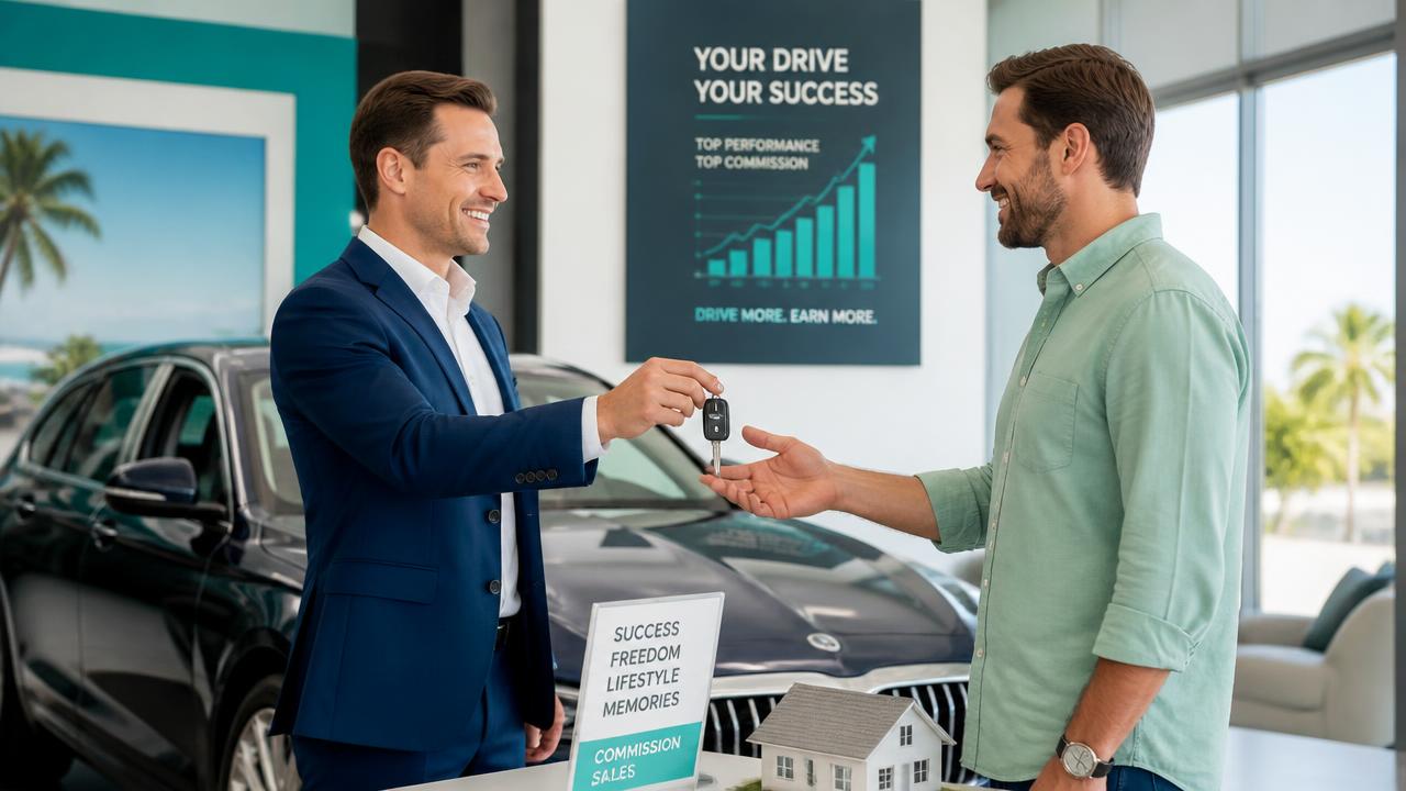 Featured image for the article "Commission Roles Explained: How Car And Property Sales Really Pay". A low base and an uncapped upside. Understand the structure before you judge the salary.
