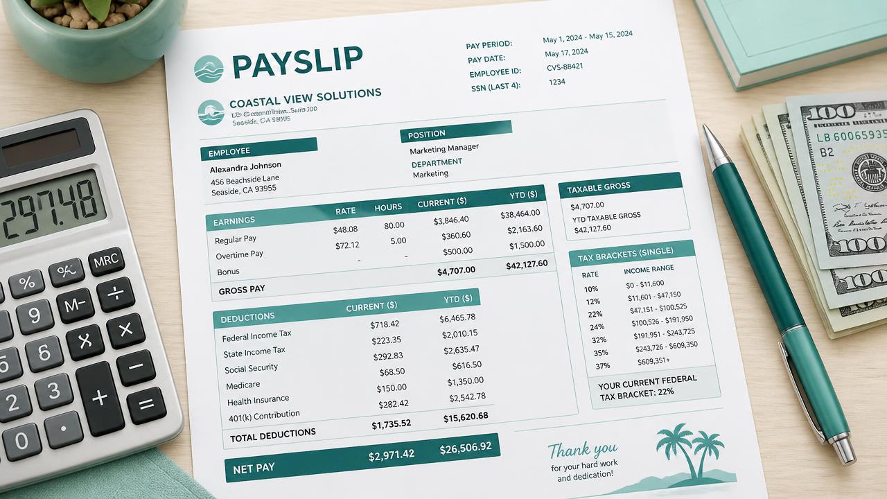 Featured image for the article "Understanding Your Payslip: Gross, Net, Tax And What Disappears". Why a headline salary and a bank deposit are two very different numbers.