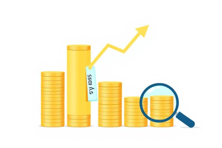 Illustration of rising gold coin stacks with salary tags and a magnifying glass, representing salary rankings by the numbers. Images and Photos created by www.jobrank.com